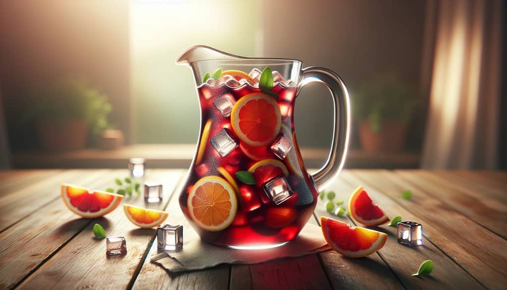 pitcher of sangria with citrus fruits