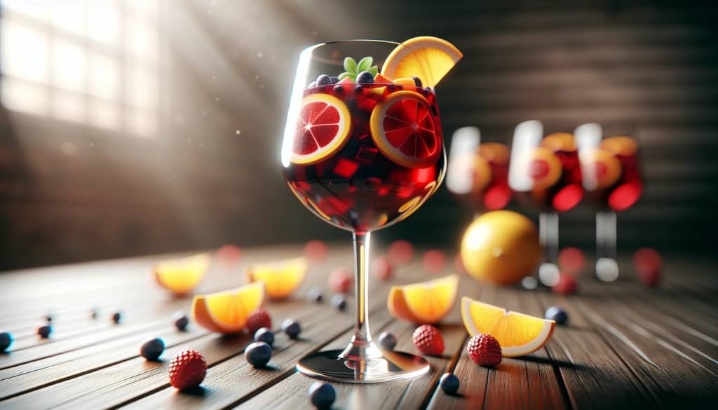 Sangria with fresh fruit in a wine glass