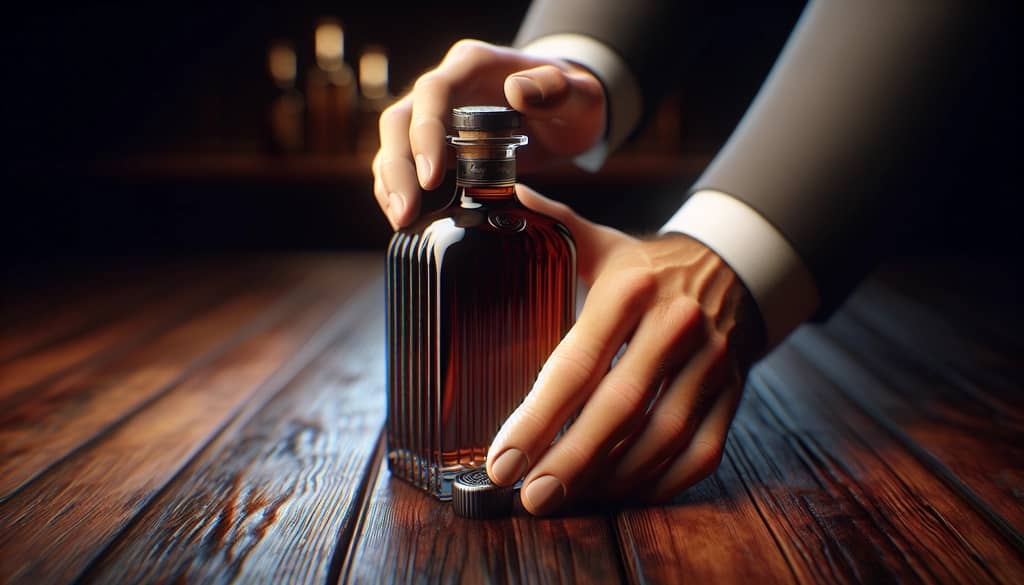 liqueur bottle being sealed after pouring