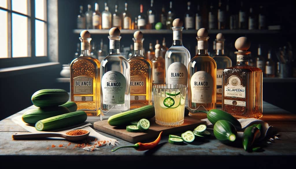Selection of blanco tequilas perfect for crafting a Cucumber Jalapeño Margarita