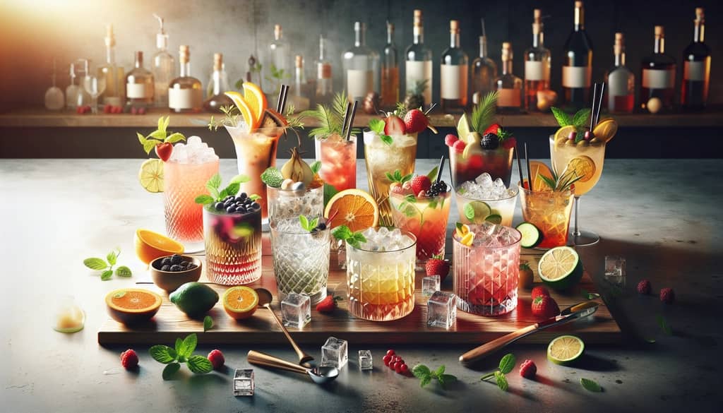 Selection of low-calorie, vegan, and gluten-free cocktails, perfect for meeting diverse dietary preferences.
