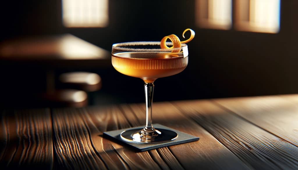 sidecar cocktail with sugar rim in coupe glass
