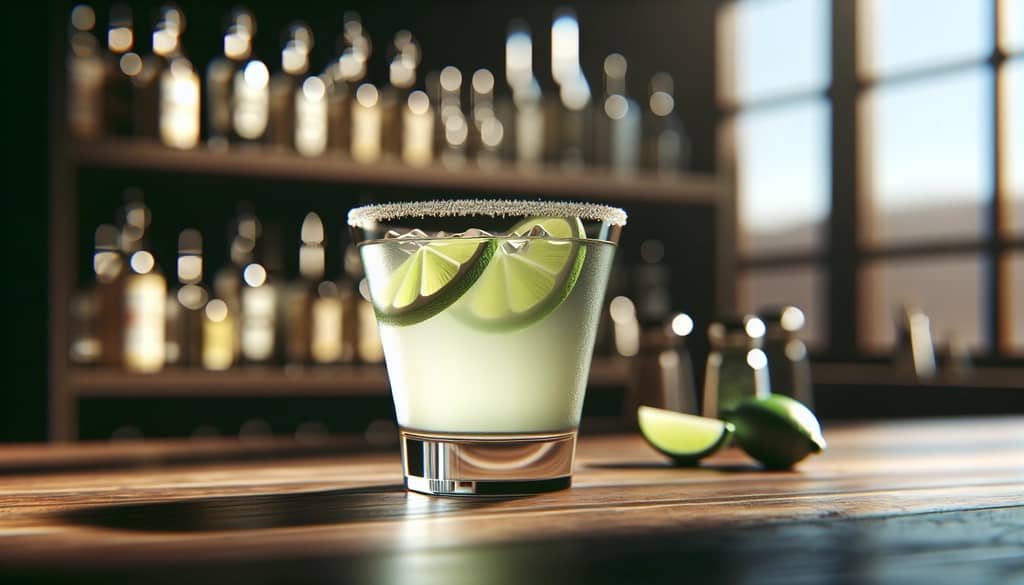 skinny margarita in a rocks glass with lime