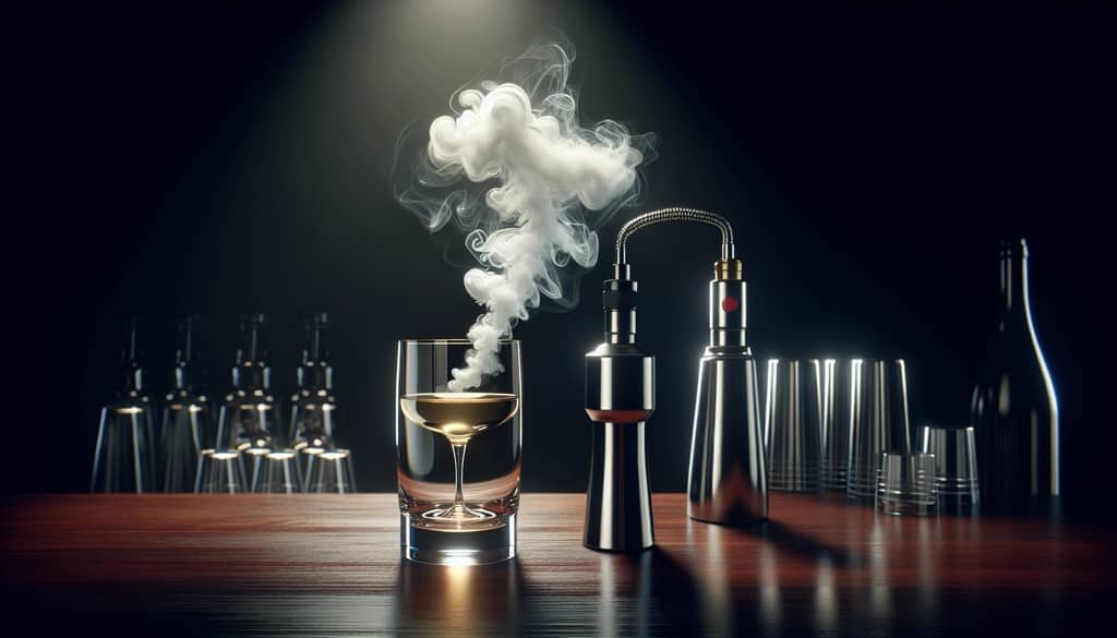 smoke gun infusing whiskey highball with wood smoke