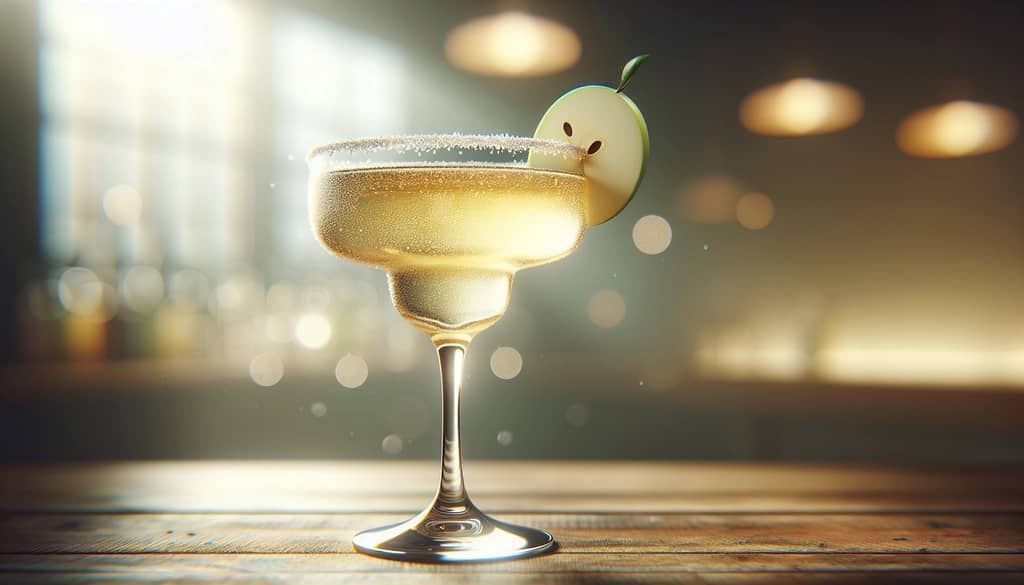 margarita de sidra de manzana espumosa en vaso con rodaja de manzana