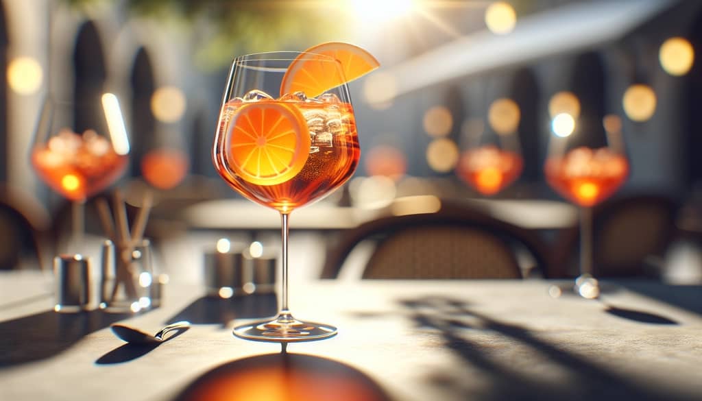 aperol spritz sin alcohol servido en terraza soleada