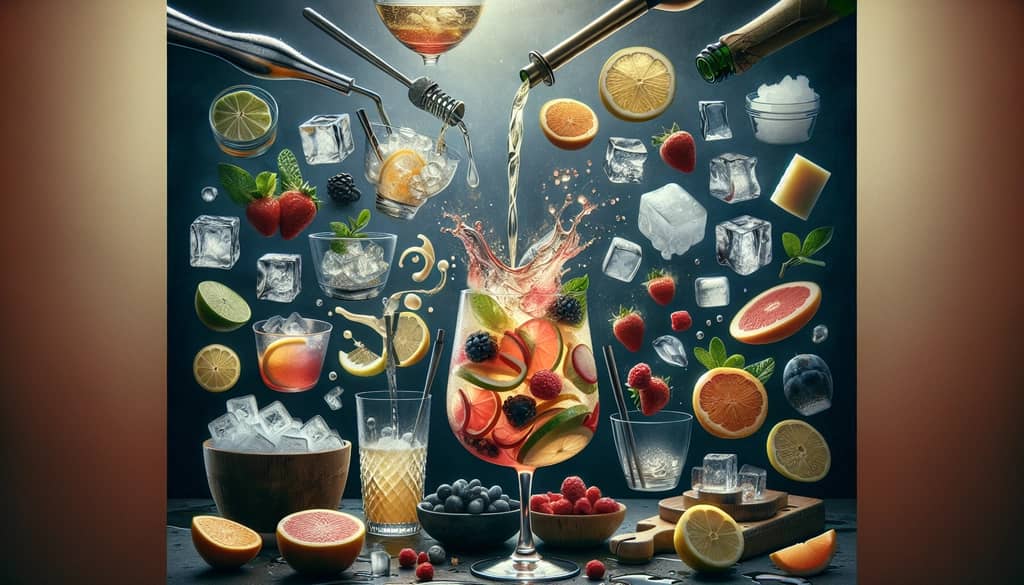 Step-by-step cocktail mixing with ice and fresh ingredients for Russian Spring Punch