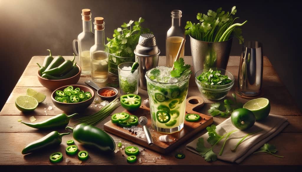 Step-by-step instructions for making a Jalapeño Cilantro Margarita with fresh ingredients.