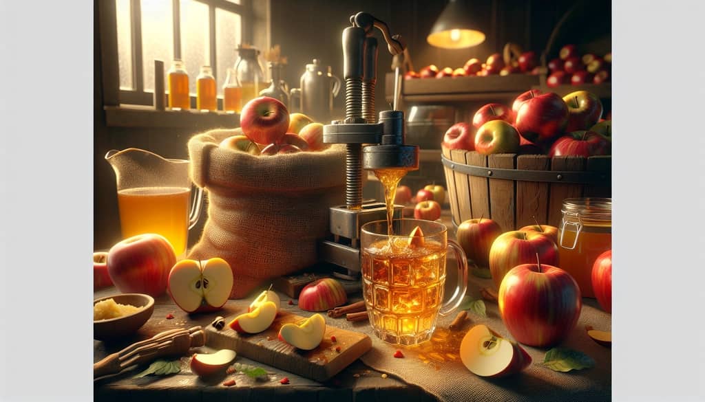 Step-by-step preparation of an Apple Cider Hot Toddy in a cozy kitchen setting.