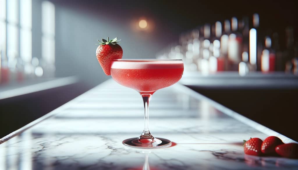 strawberry daiquiri with white rum in coupe glass