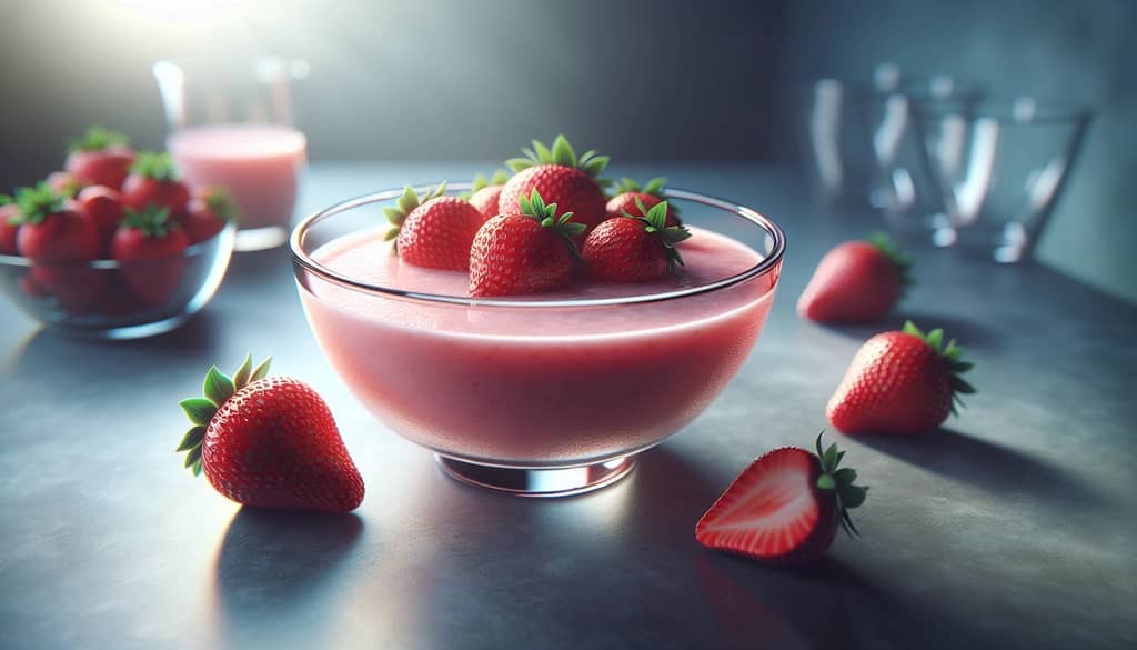strawberry daiquiri mix in a glass bowl with fresh strawberries