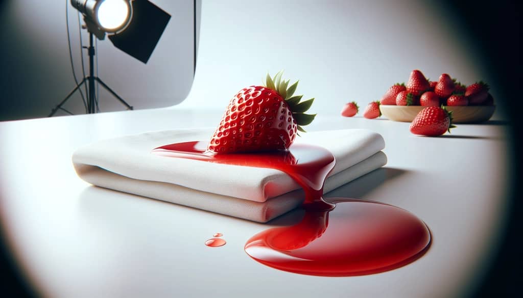 strawberry juice spilled on white napkin