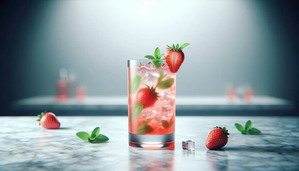 strawberry mojito cocktail with mint and strawberry slice