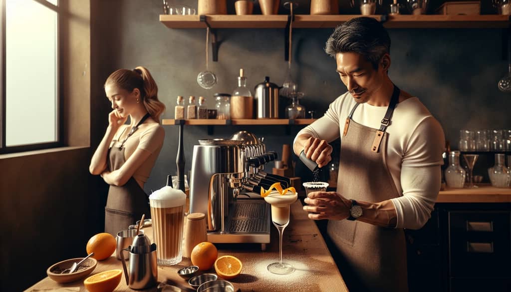 Suggested tips and creative garnishing ideas for an Espresso Orange Margarita