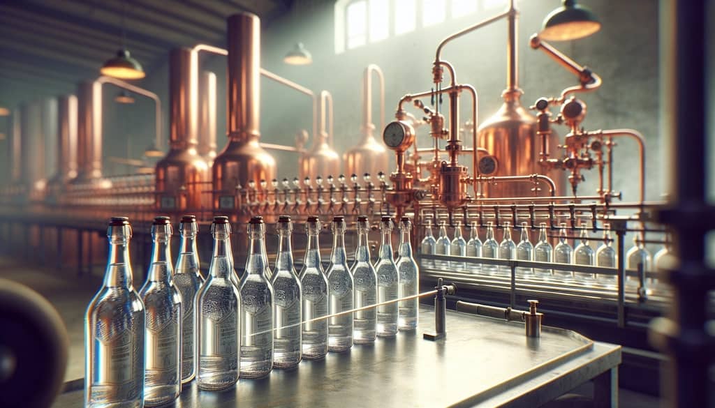 sweet vermouth being bottled in a distillery