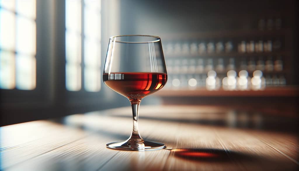 vermouth manis dalam gelas pencicip berwarna gelap