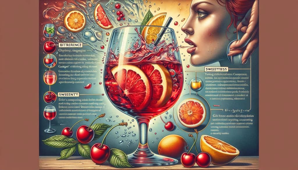 Tasting notes of Campari and Soda, highlighting its bitterness, sweetness, and citrusy aroma