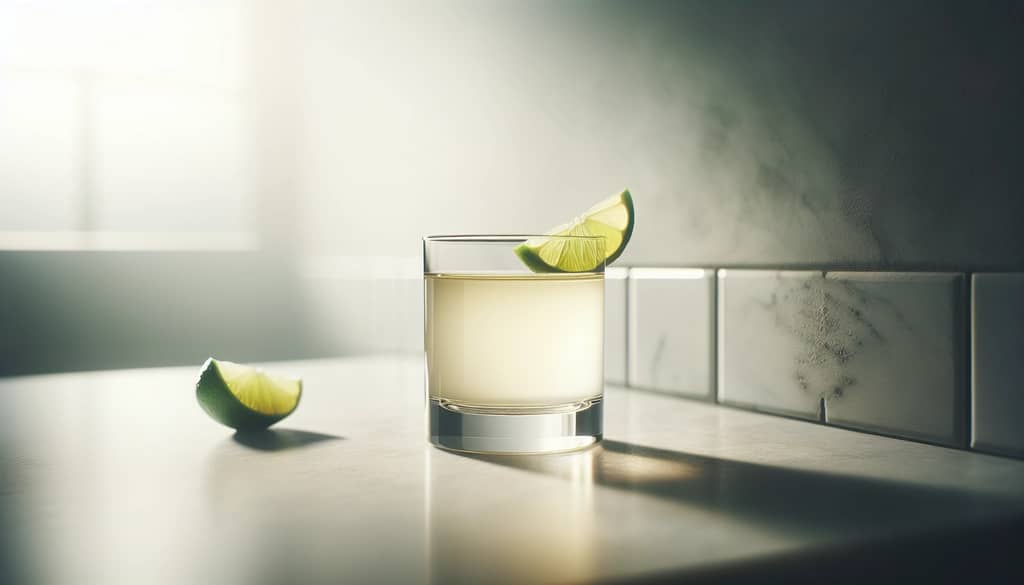 koktail tequila dalam gelas batu dengan jeruk nipis