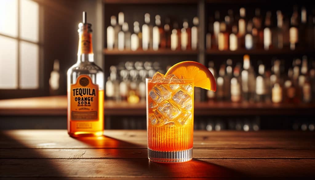 tequila and orange soda in a highball glass with orange slice