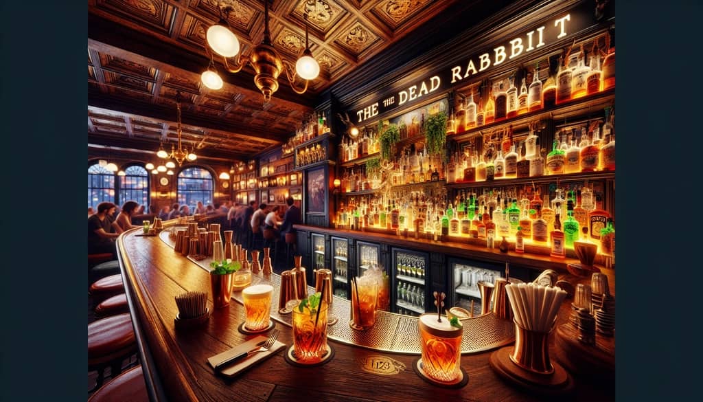 The Dead Rabbit bar in New York City, famed for reviving the Tipperary cocktail with a modern twist, rich in Irish heritage.