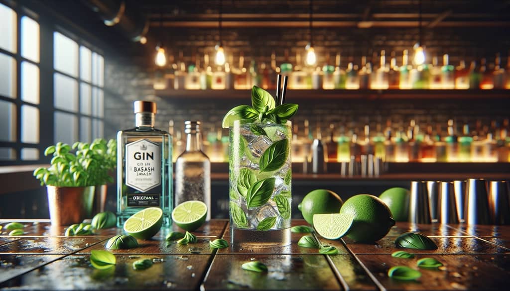 The original Gin Basil Smash cocktail, highlighting its greenery and aromatic ingredients.