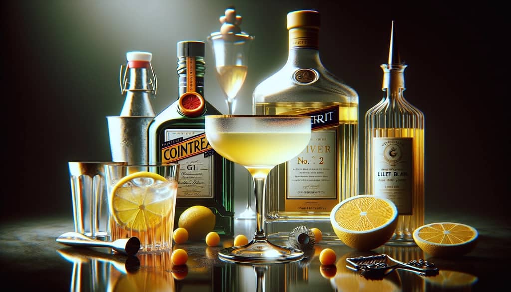 The perfect blend of ingredients for a classic Corpse Reviver No. 2 cocktail, including gin, Cointreau, Lillet Blanc, and lemon juice
