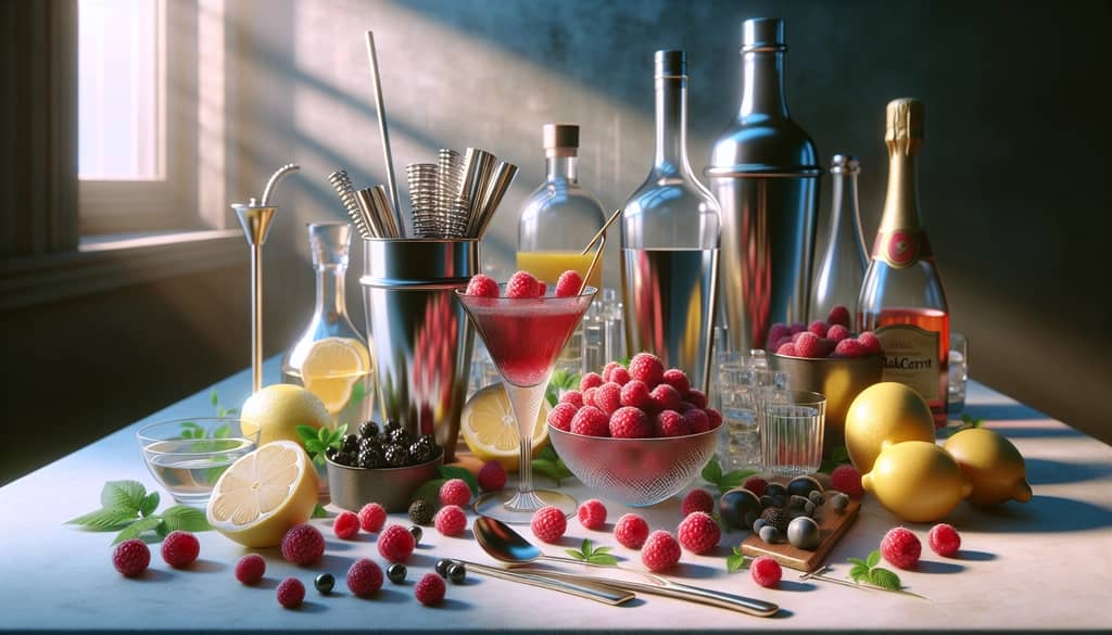 The step-by-step ingredients and tools for making a flawless Russian Spring Punch cocktail.