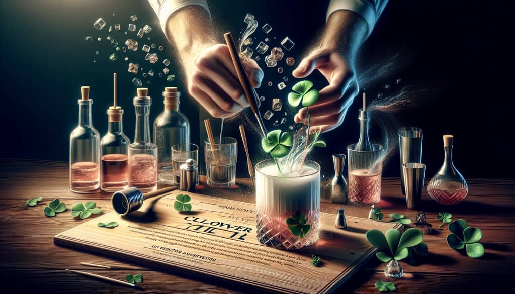 The step-by-step process of mixing and shaking a Clover Club cocktail to achieve the perfect frothy finish