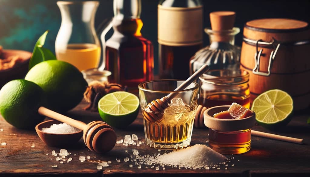 Traditional Canchanchara ingredients including Cuban rum, lime, and honey ready to be mixed