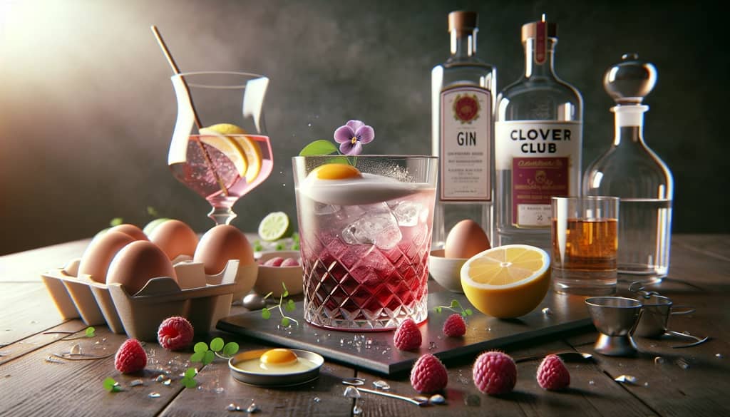 Traditional Clover Club cocktail featuring classic ingredients of gin, lemon juice, raspberry syrup, and egg white