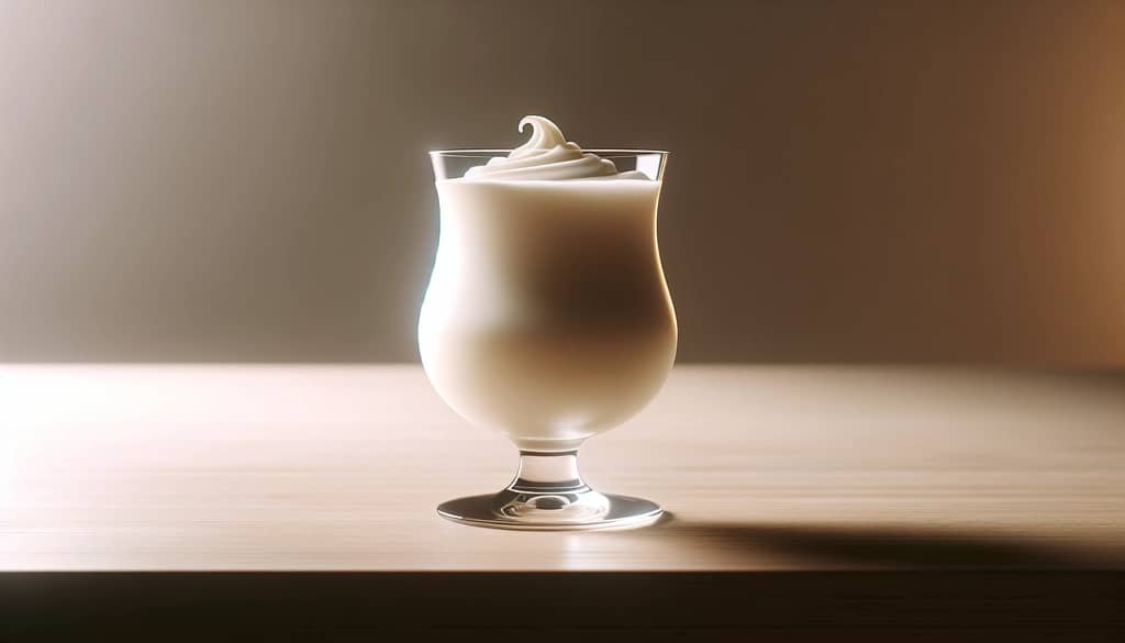 tropical cocktail with coconut cream in a glass