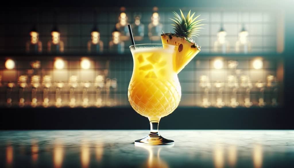 tropical pineapple cocktail in hurricane glass