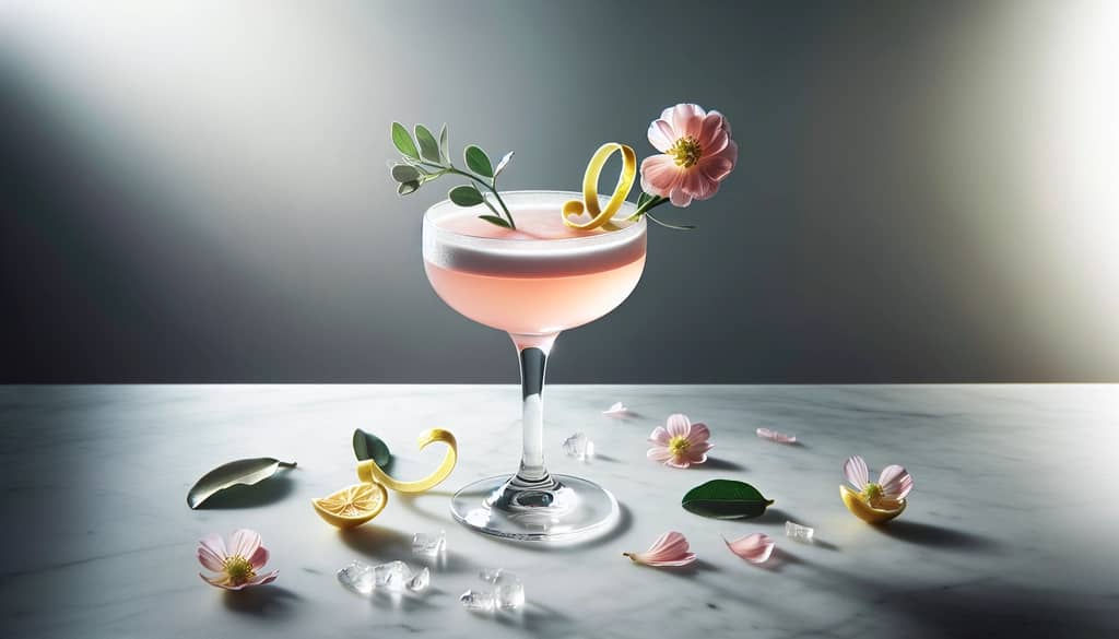 floral cocktail with ribbon garnish valentines
