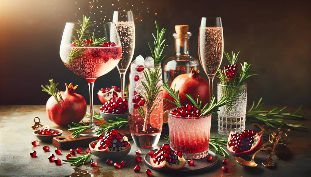 Variations of the Pomegranate Rosemary Gin Fizz with sparkling wine and rosemary-infused gin