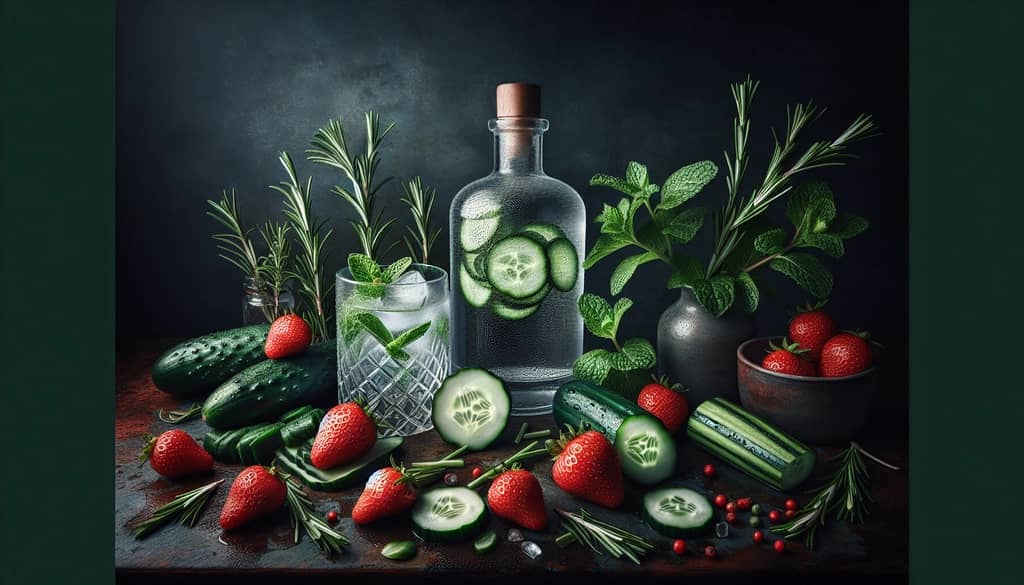 Various flavor ingredients like cucumber, mint, rosemary, and strawberries to pair with gin