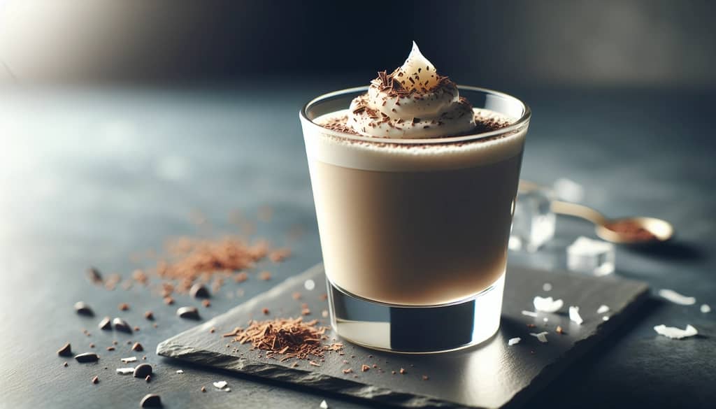vegan virgin mudslide in a glass with coconut cream garnish