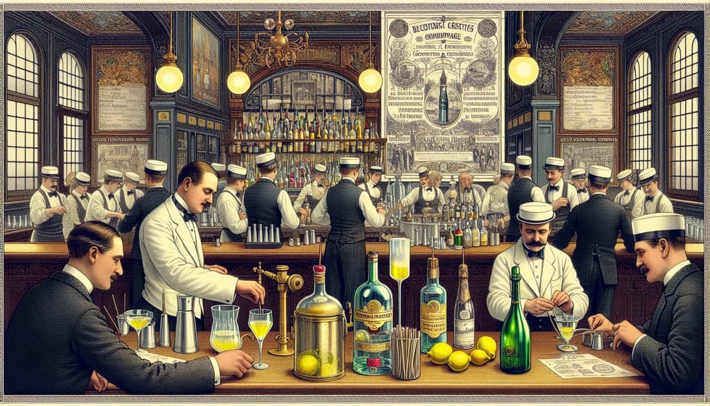 Vintage illustration depicting the origin of French 75 cocktail and its historical relevance.