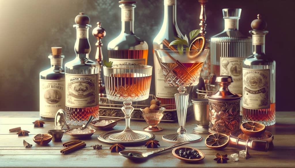 Vintage illustrations of Brandy Crusta and Sidecar showing their historical roots and origins