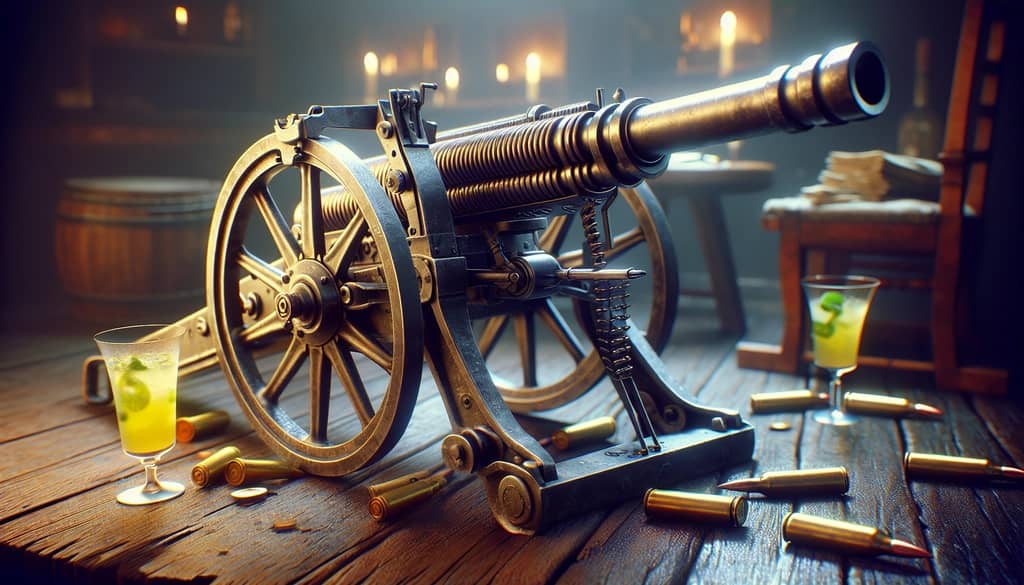 Vintage photo of a French 75mm field gun, symbolizing the weaponry inspiration behind the French 75 cocktail