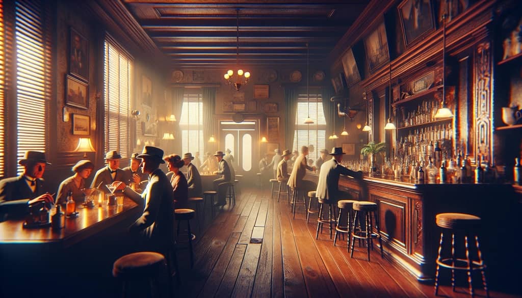 Vintage photo of a Prohibition-era bar, capturing the ambience where Boston Sour became popular