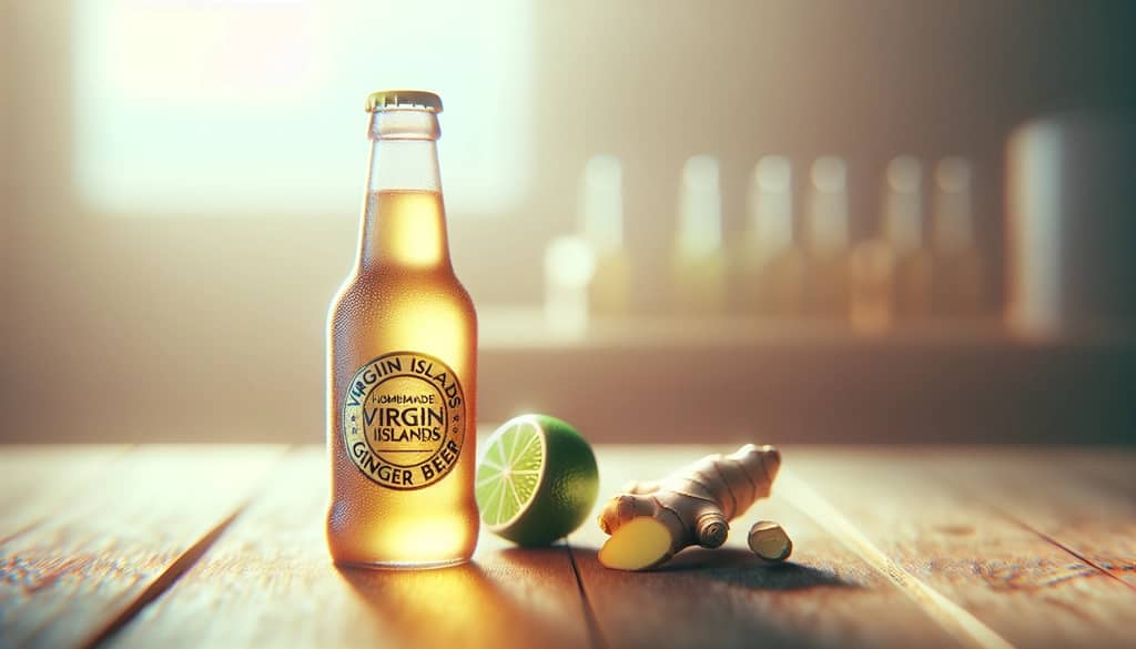 cerveza de jengibre de las Islas Vírgenes en botella de vidrio con jengibre y especias