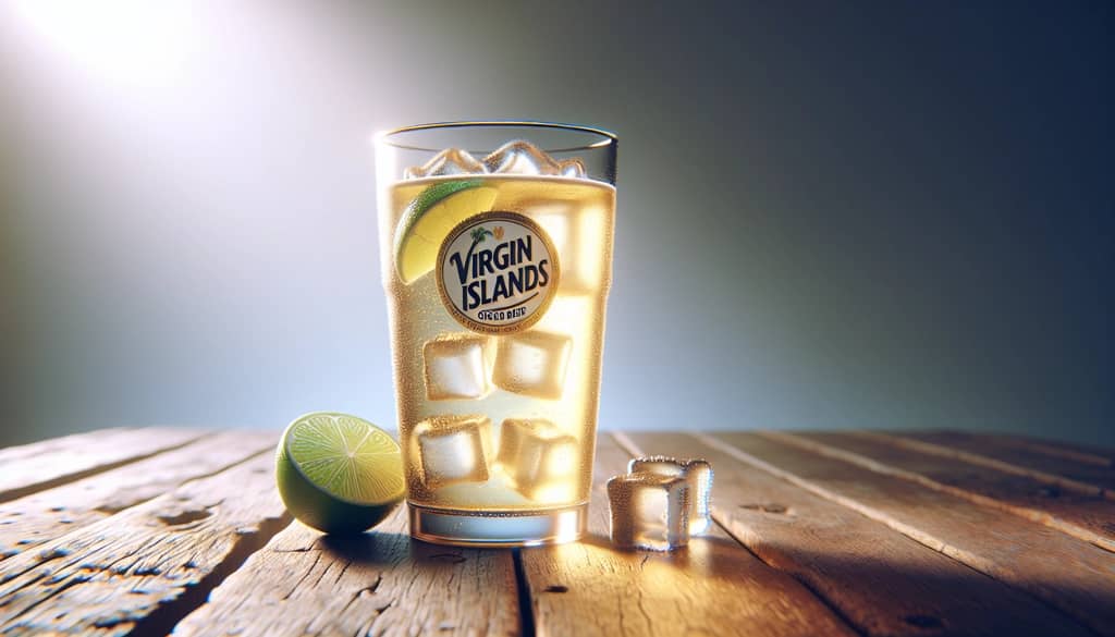 glass of virgin islands ginger beer on ice with lime
