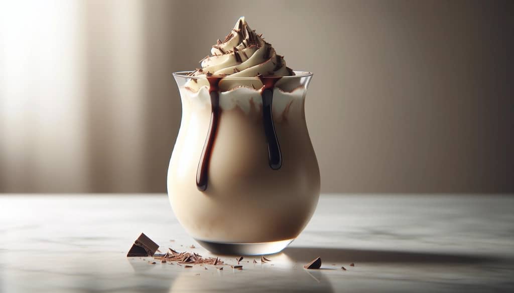 virgin mudslide in a hurricane glass with chocolate syrup and whipped cream