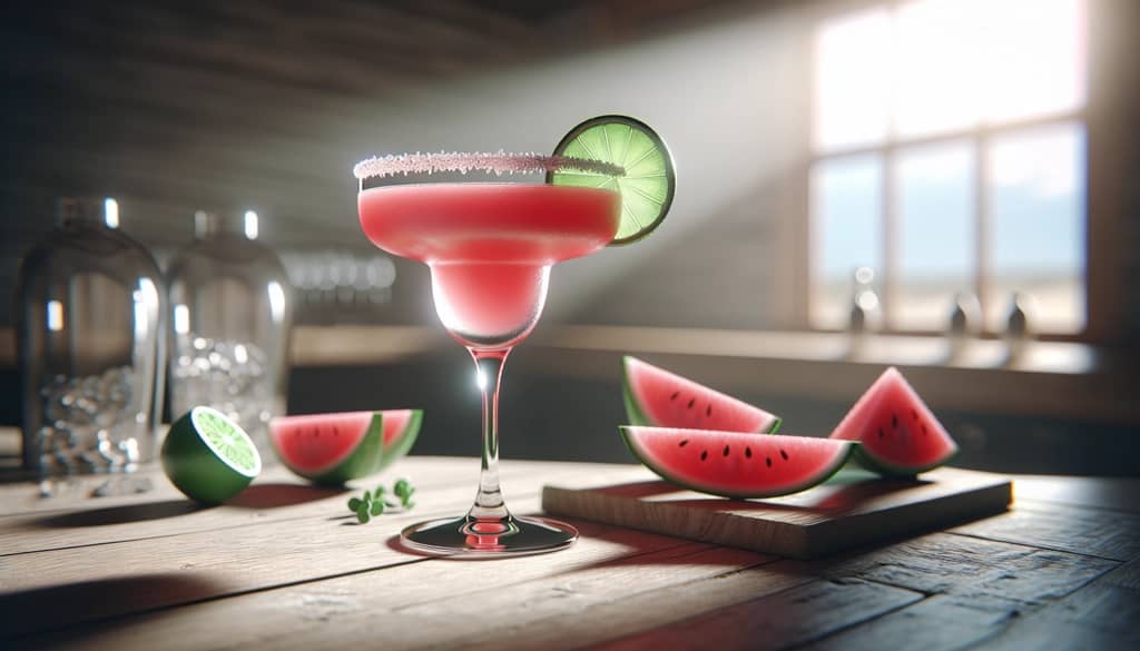 virgin watermelon margarita with lime garnish