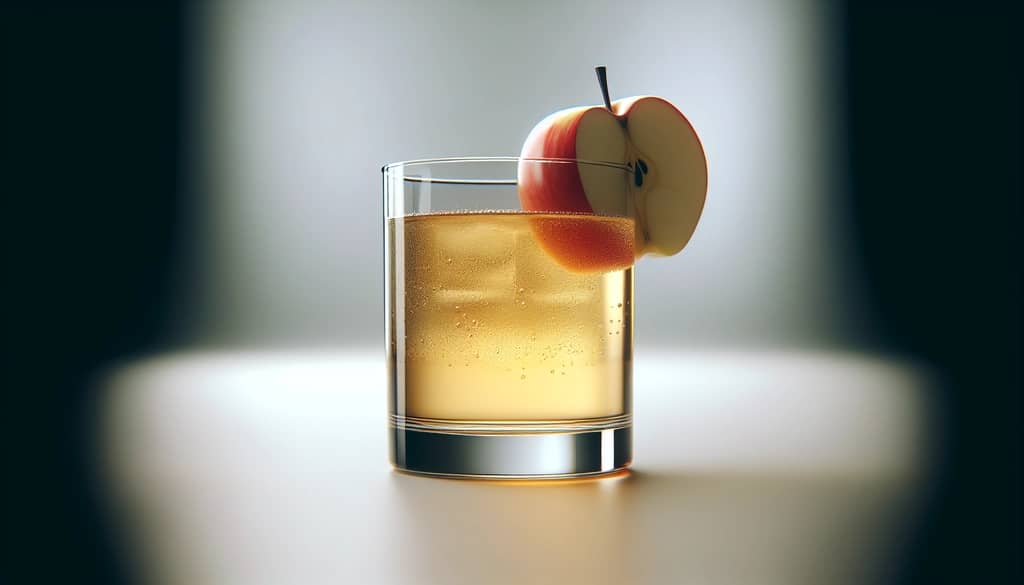 vodka apple juice cocktail in highball glass with apple garnish