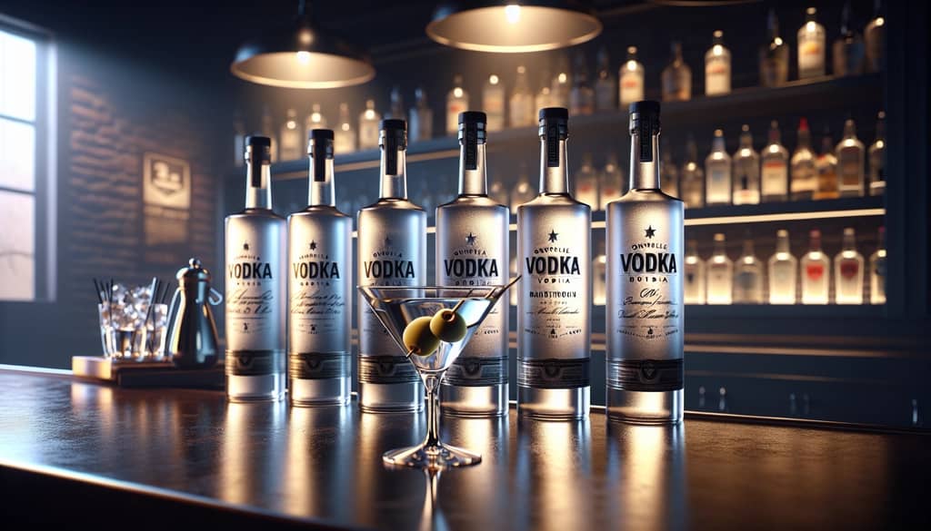 various vodka brands for dirty martini on bar