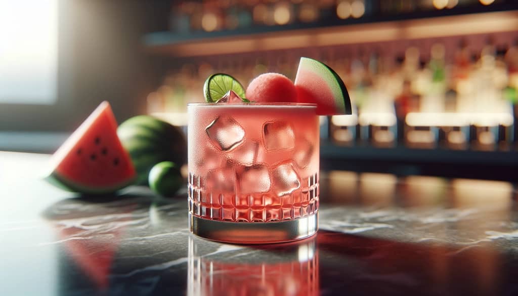 watermelon mule with watermelon ball and lime wheel garnish