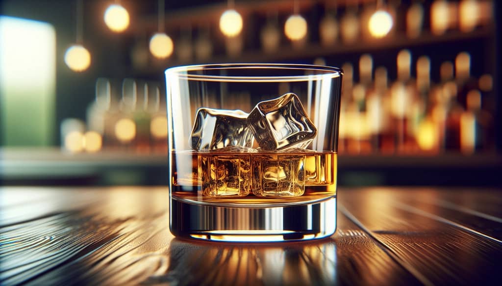 Whiskey served neat in rocks glass