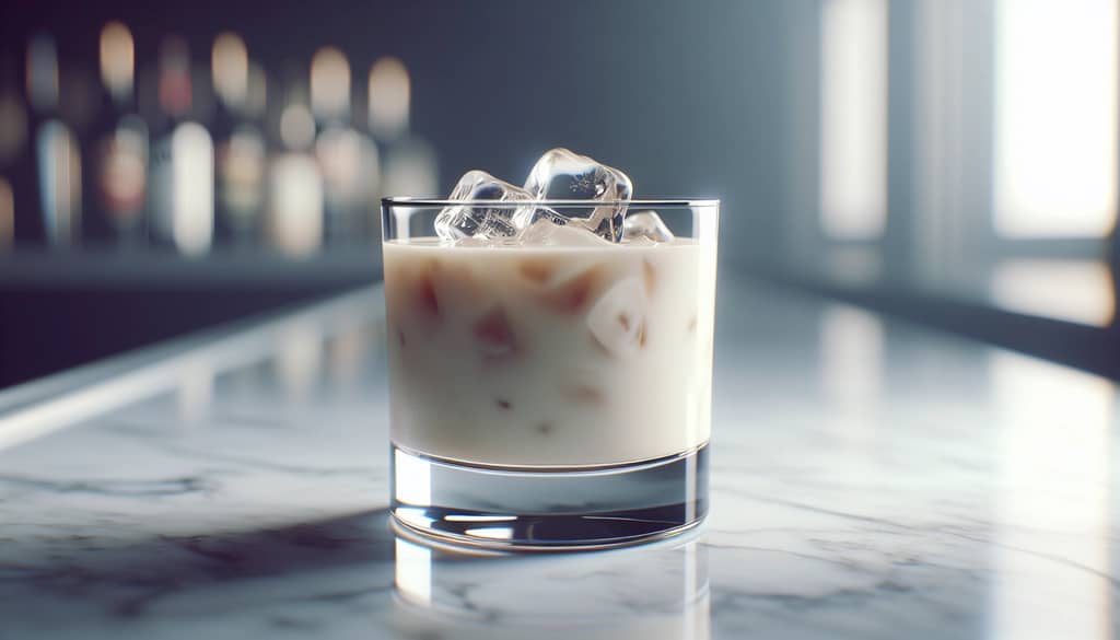 white russian with baileys and milk on clean marble bar