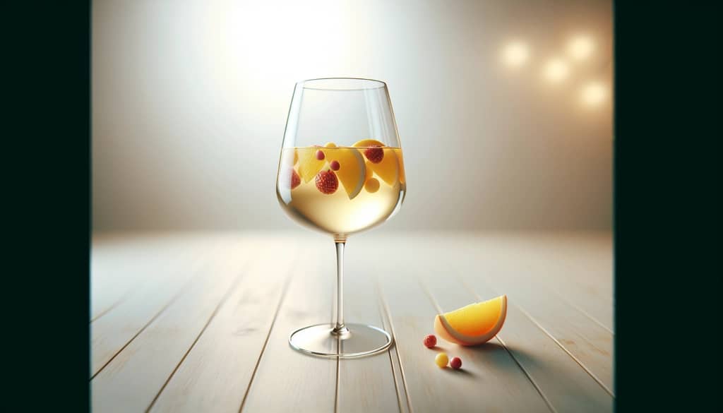 white wine sangria with fruit slices in a clear glass
